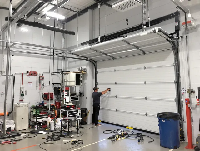 Stratford Garage Door Repair certified technician performing commercial door repair at a Stratford business facility