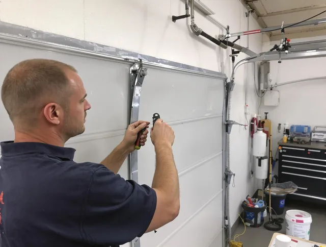 Before and after garage door dent repair by Stratford Garage Door Repair in Stratford