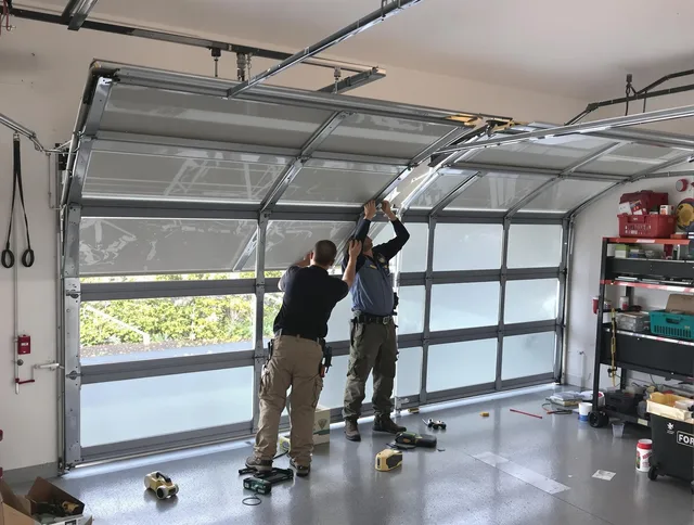 Stratford Garage Door Repair expert performing precise panel replacement on Stratford garage door